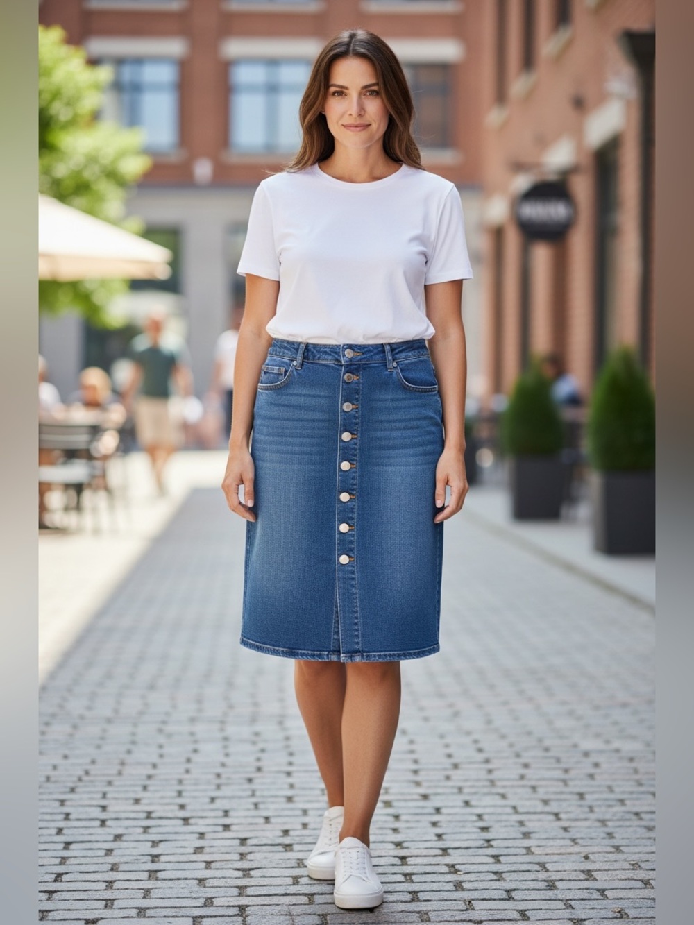 Lane Bryant Classic Dark Blue Denim Button-Front Skirt